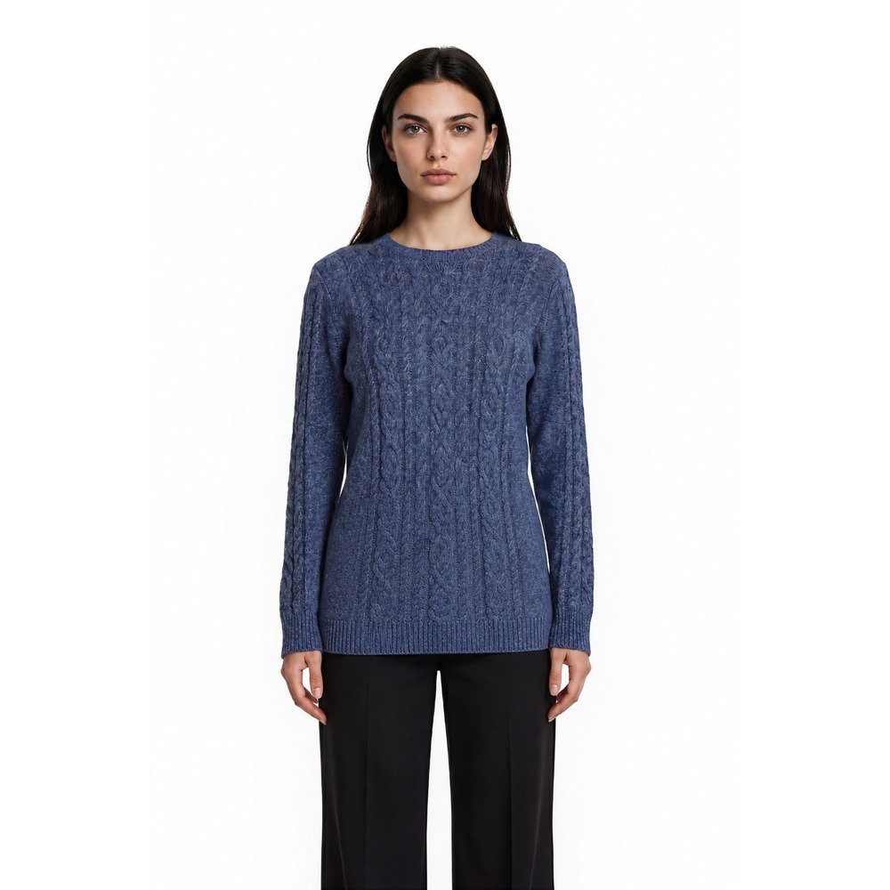 L.L.‎ Bean Classic Cable Knit Sweater Women's Size Large Blue Marled 100% Cotton